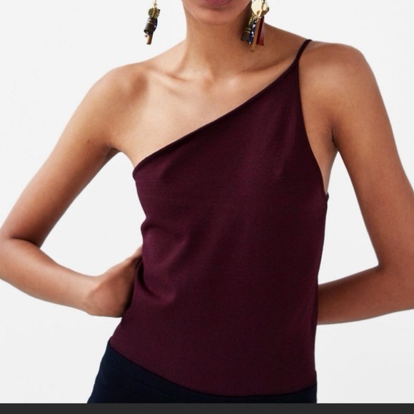 Zara Knit Plum Burgundy One Shoulder Body Suit - Picture 3 of 13